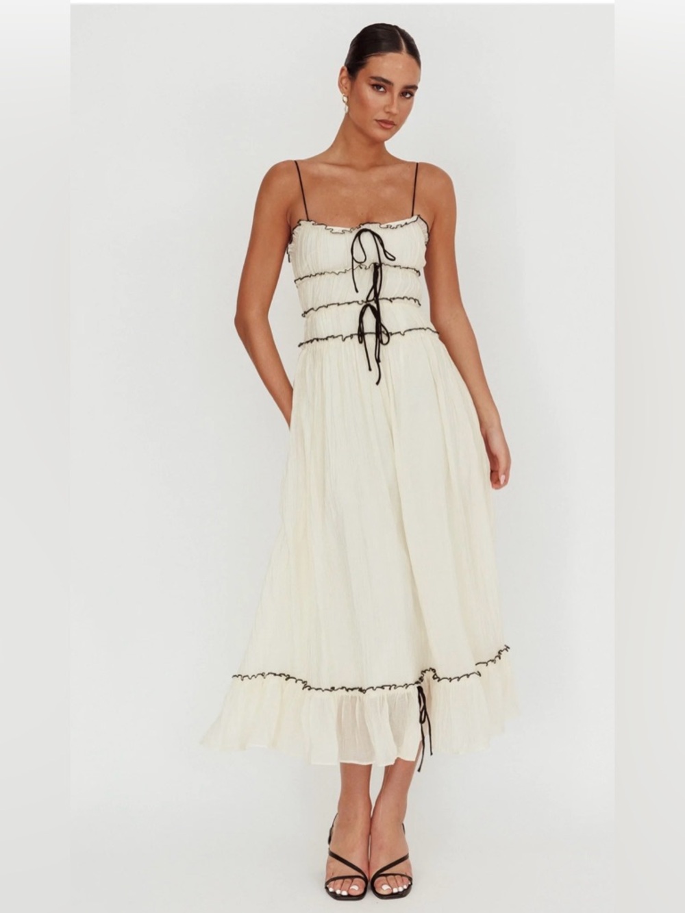 Selfie Leslie Maidens Tie Accent Maxi Dress Cream XS NWT